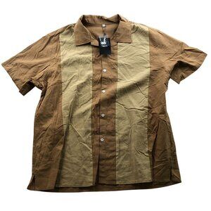 NWT GIRUNS Mens Shirt Size XXL Two Twon Short Sleeve Button Up Tan Casual Travel